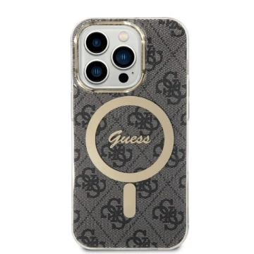 Zestaw Guess GUBPP14LH4EACSK Case Charger iPhone 14 Pro 6,1" Czarny/Black Hard Case 4G Print MagSafe