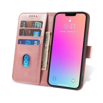 Etui na telefon Magnet Case do iPhone 13 Pro Max elegancki futerał etui pokrowiec z klapką i funkcją podstawki różowy
