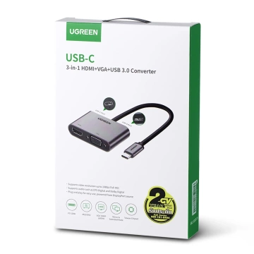 Adapter Ugreen CM162 USB-C HDMI VGA USB-A 3.0 PD 100W 4K Szary
