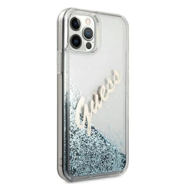 Guess GUHCP12LGLVSBL iPhone 12 Pro Max 6,7" niebieski/blaue Hardcase Glitter Vintage Script