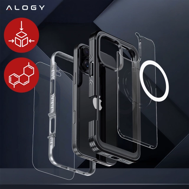 Etui ochronne na telefon do Apple iPhone 16 Pro Alogy Shield360 MagCase™️ do MagSafe obudowa z ochroną wyświetlacza i aparatu Czarne