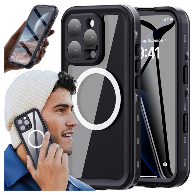 Etui Wodoodporne Alogy HydroArmor™ IP68 Case z przezroczystym tyłem Pancerna obudowa 360 do MagSafe do Apple iPhone 16 Pro