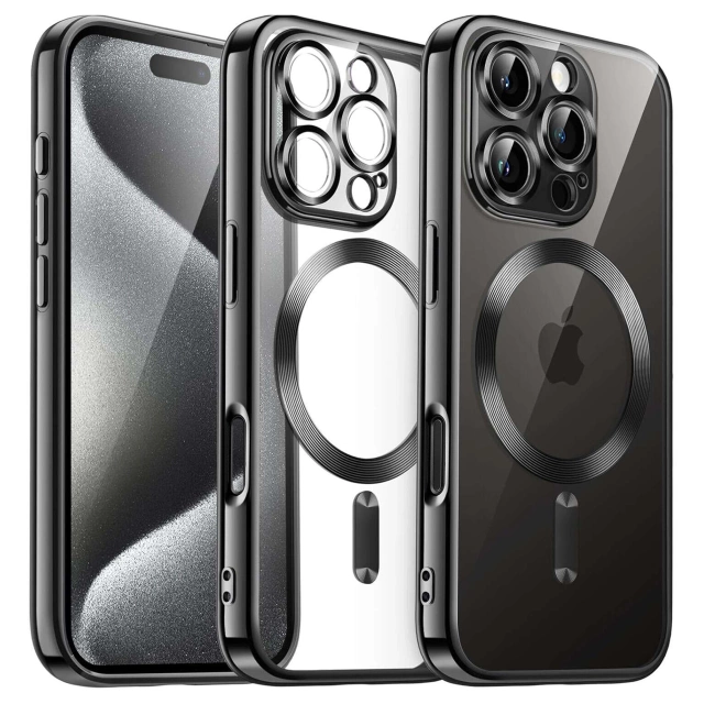 Etui MagSafe Case do Apple iPhone 16 Pro Max Alogy Glamour Luxury Ring obudowa czarno-przezroczyste + SZKŁO HARTOWANE