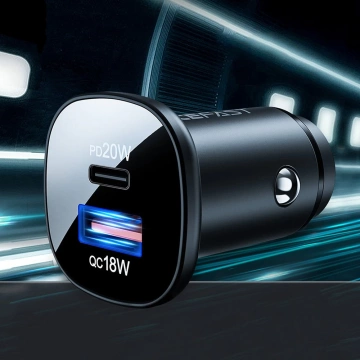 Acefast Autoladegerät 38W USB Typ C / USB, PPS, Power Delivery, Quick Charge 3.0, AFC, FCP schwarz (B1 schwarz)