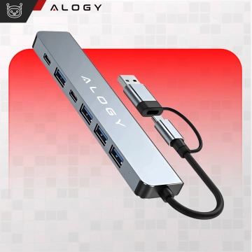 Adapter HUB 7w1 Alogy przejściówka USB-C / USB do USB 3.0 4x USB 2.0 2x USB-C 2.0