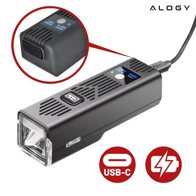 Lampka rowerowa SUPER JASNA 8H ŚWIECENIA przód LED przednia światło roweru z DZWONKIEM przewodowym oświetlenie 450LM 2000MAH wodoodporna światełko na rower czarna