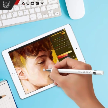 Alogy 2-in-1 kapazitiver Touch-Stift für den Bildschirm eines Telefon-Tablets mit einem Stift Weiß