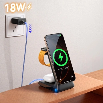 Joyroom 15W 3in1 Wireless Charger Ladestation mit MagSafe - Schwarz