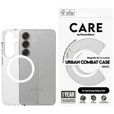 Samsung Galaxy S25 CARE von PanzerGlass Flagship Urban Combat White QI Transparent Case