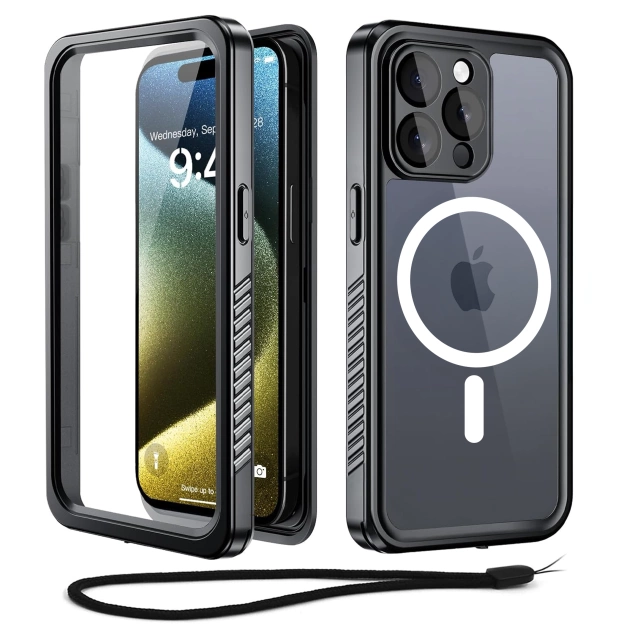 Etui do Apple iPhone 15 Pro Pancerne 360 case do Mag Safe wodoodporne Armor IP68 Alogy czarne