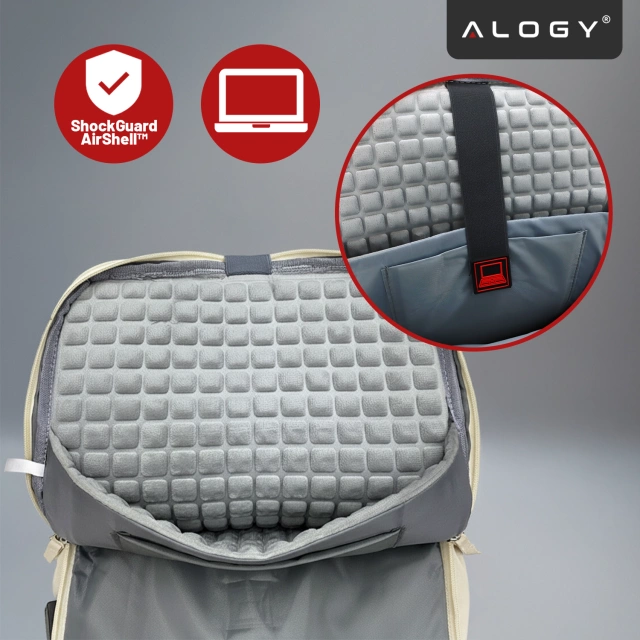 Plecak biznesowy na laptopa 15–16" – wodoodporny, odporny na wstrząsy, z kieszenią na butelkę i paskiem na walizkę – Alogy UrbanPack Pro™ Beżowy
