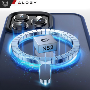 Hülle für iPhone 15 Pro MagSafe Matt Case Cover mattiert Alogy Ring gepanzerte Handyhülle Marineblaues Glas