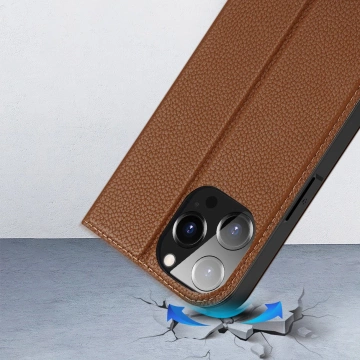 Dux Ducis Skin X2 Hülle für iPhone 14 Pro Max magnetische Flip-Cover braun