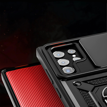 Gepanzerte Hülle mit Kameraabdeckung Alogy Camshield Stand Ring für Samsung Galaxy S22 Ultra schwarz