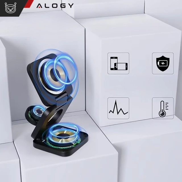 Ładowarka indukcyjna 3w1 do MagSafe QI do Apple iPhone Airpods Watch Alogy QI Charger Stand stojak Czarna