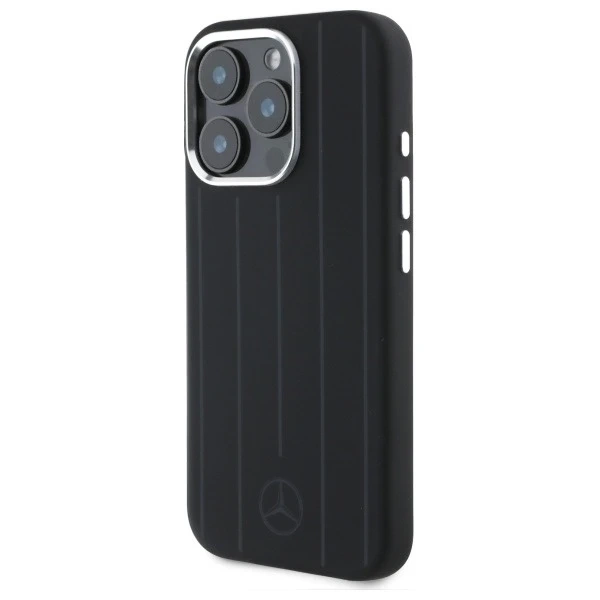 Etui Mercedes do iPhone 16 Pro 6.3" Czarny MagSafe Hardcase Silicone Vertical Tonal Stripes 