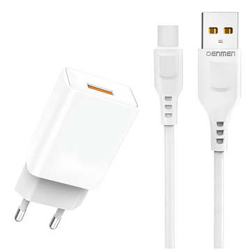 USB-Wandladekabel USB-C Typ C 1 m für iPhone 15 schnell 2,4 A 12 W Denmen Weiß