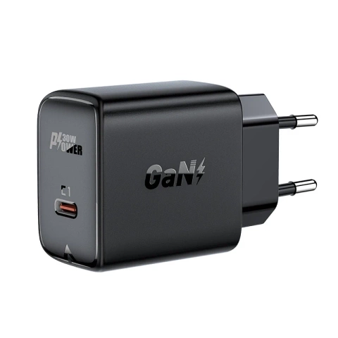 Acefast GaN 30W USB-C PD QC 3.0 Wandladegerät Schwarz Schwarz
