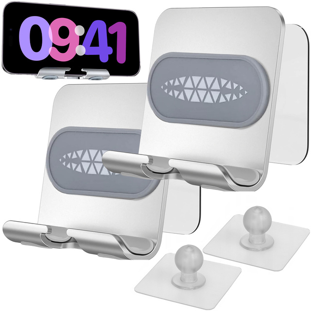 2x Uchwyt ścienny na telefon tablet 4-12" wieszak hak haczyk aluminiowy do lustra na ścianę Alogy Srebrny