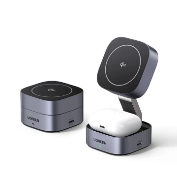 Ładowarka Ugreen W702 3w1 MagSafe Qi2 15W Składana USB-C Czarna