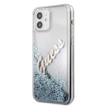 Guess GUHCP12SGLVSBL iPhone 12 mini 5,4" niebieski/blaue Hardcase Glitter Vintage Script