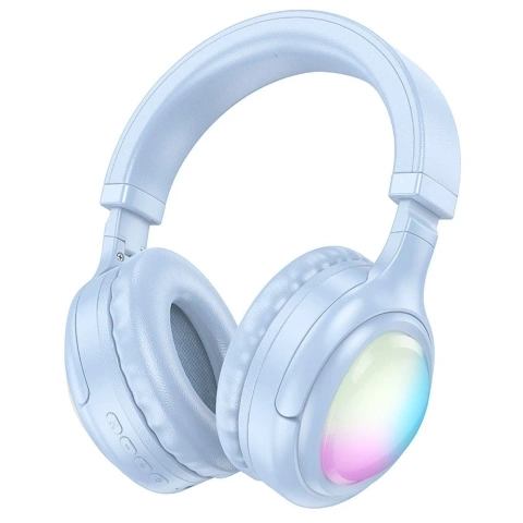 Słuchawki bezprzewodowe nauszne błękitne Bluetooth HOCO W48 LED RGB Niebieskie