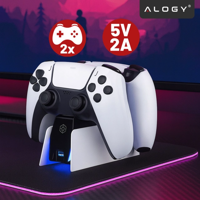 Podwójna stacja dokująca ładująca do kontrolera Pada do PlayStation 5 PS5 do 2 Padów Alogy Biała