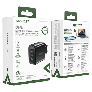 Acefast Fast GaN 65W 2xUSB-C/USB-A PPS PD QC4 Weißes Ladegerät