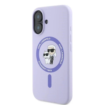 Etui Karl Lagerfeld do iPhone 16 6.1" Fioletowy MagSafe Hardcase Silicone Karl&Choupette Ring 