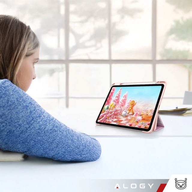 Etui hybrydowe z miejscem na rysik do Apple iPad Air 11" (2024,2025) / Air 10.9" (2020,2022) / Pro 11 (2018) Alogy Hybrid Book Cover Case Marble Różowe + Szkło