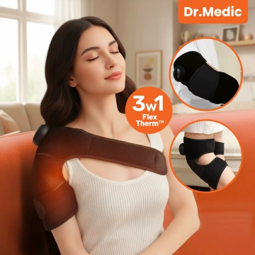 Heizband mit Massagefunktion für Knie, Ellbogen oder Schulter – Wärme, Linderung von Gelenkschmerzen, Rehabilitation, Thermotherapie – Dr.Medic FlexTherm™ Schwarz