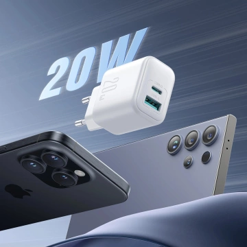Joyroom USB-C / USB-A 20W PD / QC 3.0 Netzwerkladegerät - Weiß