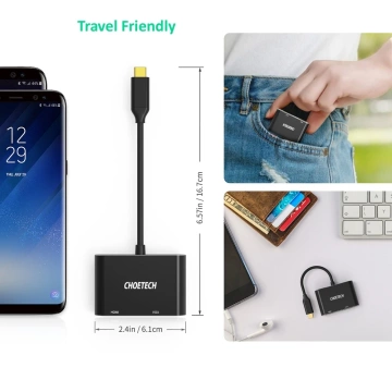 Choetech Adapter USB Typ C (männlich) auf HDMI (weiblich) 4K 60Hz / VGA (weiblich) FullHD 1080p 60Hz schwarz (HUB-M17)