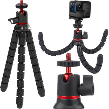 Flexibles Fotostativ, Mini-Flexibles Stativ für Kamerakamera, 1/4 Zoll Octopus-Stativ, schwarzer Stativadapter