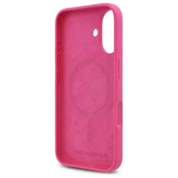 Karl Lagerfeld Hülle für iPhone 16 6,1" Pink/Fuchsia Hardcase Silikon Choupette Head Print MagSafe