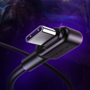 Kątowy kabel UGREEN przewód z bocznym wtykiem USB - USB Typ C  5 A Quick Charge 3.0 SCP FCP 2 m czarny (20104 US307)
