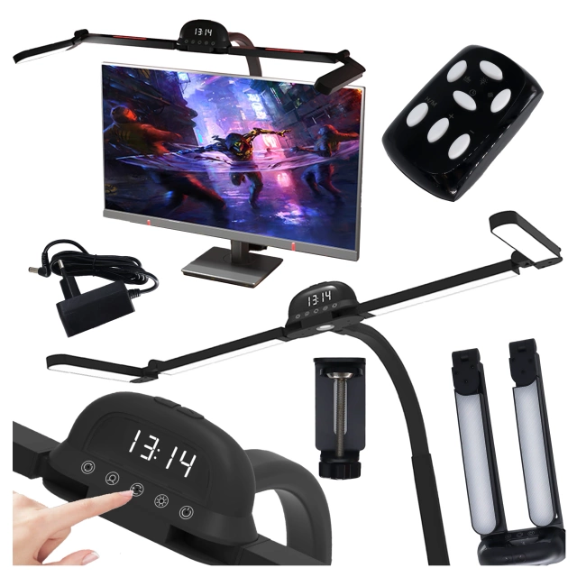 Lampa Biurkowa LED do Monitora ze Składaną Konstrukcją, Regulowaną Jasnością i Pełnym Spektrum Światła, z Mocowaniem do Blatu, Ochrona Oczu, Alogy VisionBar™ – Czarna