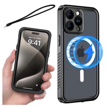 Hülle für Apple iPhone 15 Pro Armored 360 Hülle für Mag Safe wasserdicht Armor IP68 Alogy schwarz