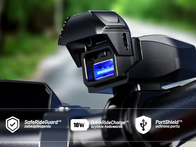 Ładowarka Motocyklowa Kewig USB-A 18W, Szybkie Ładowanie QC, Wodoodporna IP65 z Wyłącznikiem i Podświetleniem LED, Montaż na Kierownicy, do Telefonu, Kamerki, Interkomu – Czarna