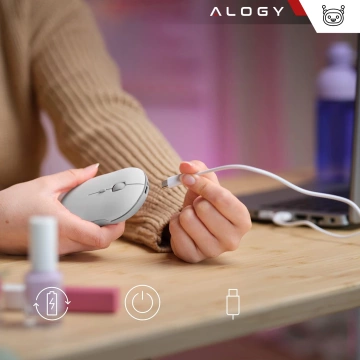 Alogy kabellose Maus, kleine ergonomische Maus für Laptop-PC, Bluetooth 2,4 GHz, leise, weiß
