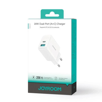 Joyroom USB-C / USB-A 20W PD / QC 3.0 Netzwerkladegerät - Weiß