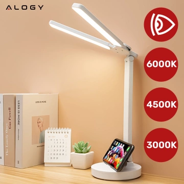 Lampe Alogy Doppel-LED-Schreibtischlampe stehend auf dem Schreibtisch mit Akku Schulzeichner Weiß