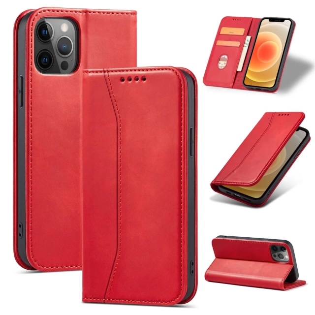 Magnet Fancy Case etui do iPhone 12 Pro pokrowiec portfel na karty kartę podstawka czerwony