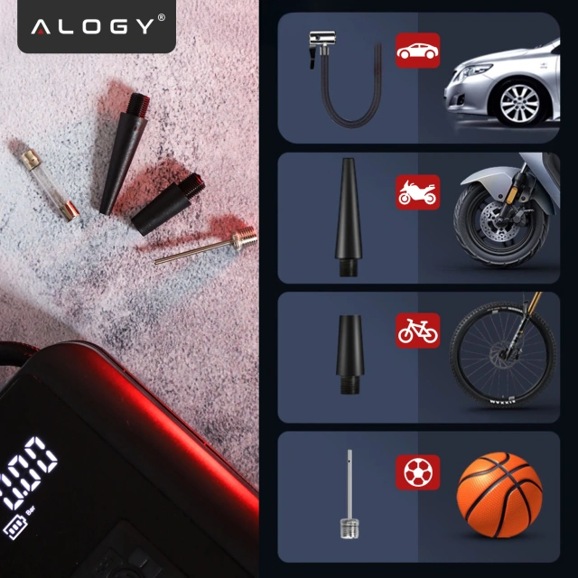 Pompka elektryczna rowerowa do roweru Bezprzewodowa Kompresor Samochodowy przenośny z latarką 150 PSI Alogy Czarna