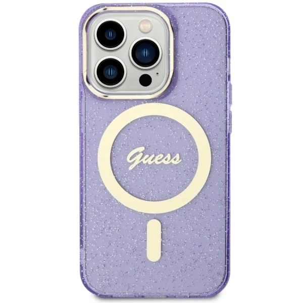 Etui na telefon Guess GUHMP14XHCMCGU do Apple iPhone 14 Pro Max 6,7" purpurowy/purple hardcase Glitter Gold MagSafe