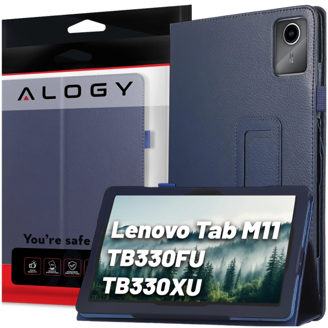 Etui do Lenovo Tab K11 / K11E 11” M11 10.95" TB330FU/TB330XU/TB331FC stojak pokrowiec obudowa z klapką na tablet Case Alogy Granatowe