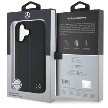 Mercedes iPhone 16 Hülle 6,1" Schwarz Hardcase MB Blue Line Leder MagSafe