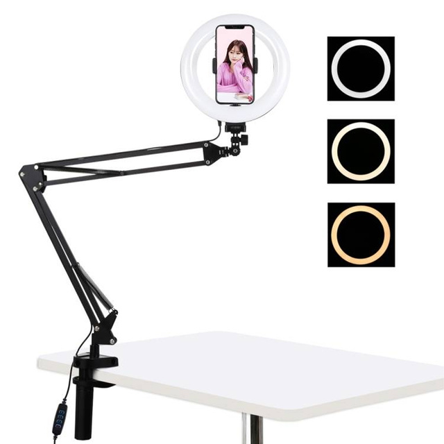 Puluz Ringlampe / Schreibtischständer mit LED-Clip 20 cm Vlog / Stream für Telefon PKT3089B