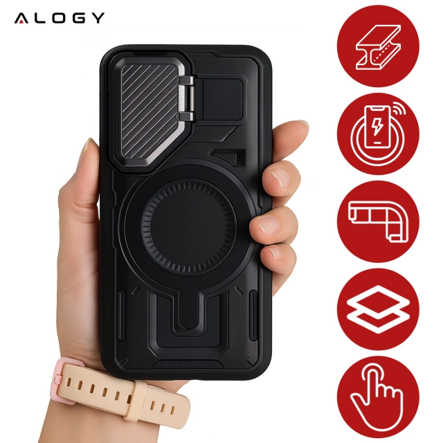 Etui do Samsung Galaxy S25 Plus Case do MagSafe Wzmocniona Pancerna ochrona obiektywów z funkcją podstawki obudowa na telefon Alogy HeavyDuty Mag™️ + Szkło