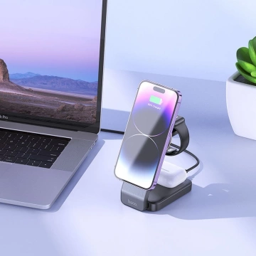 Hoco CQ3 MagSafe 15W Faltbares 3-in-1-Wireless-Ladegerät Schwarz